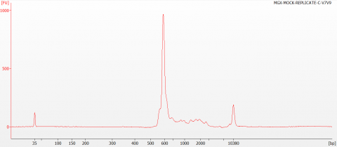 Figure 3: BioAnalyzer Trace of the 16S V7-V9 Indexed Library